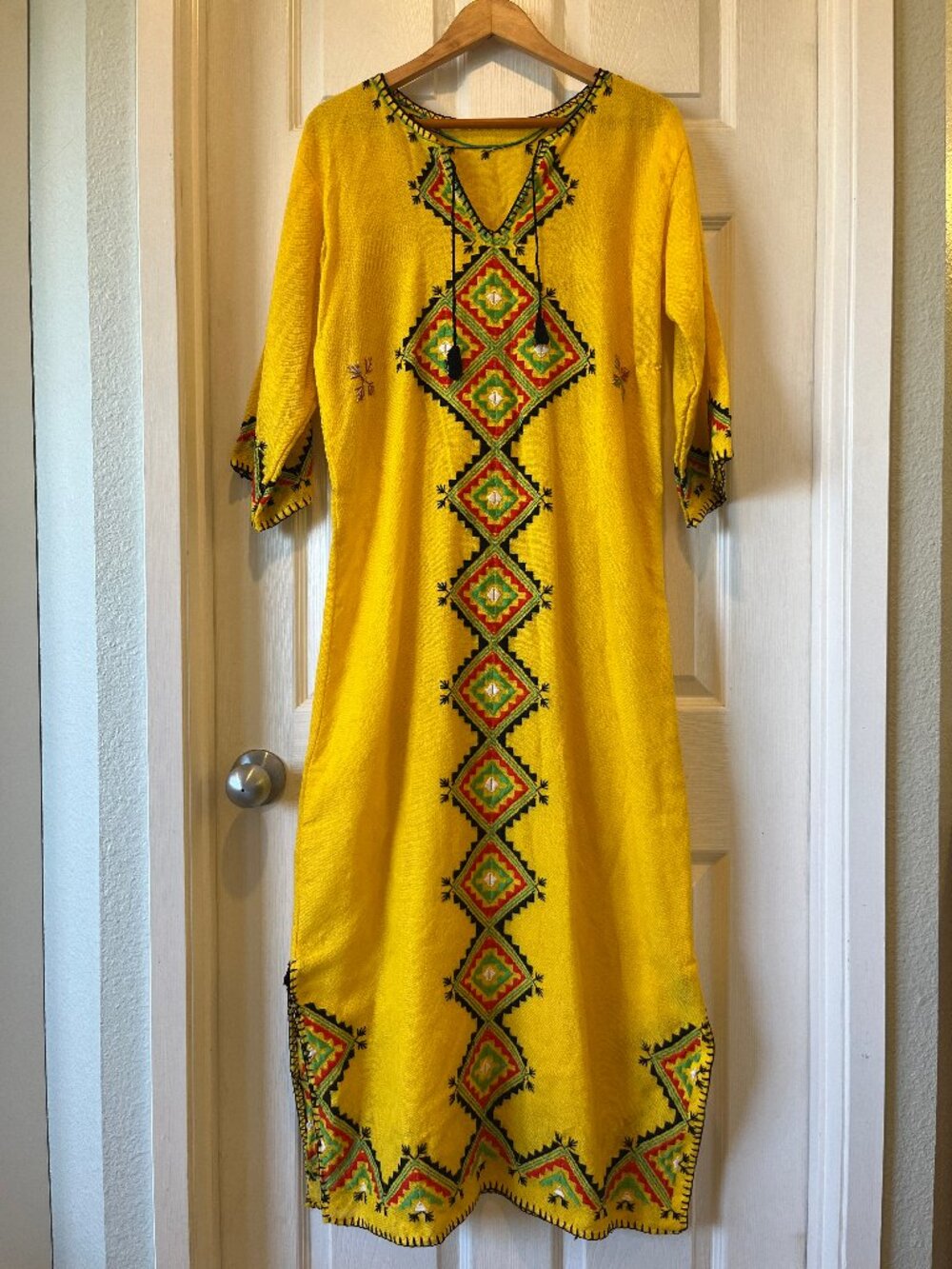 Vintage Embroidered Kafkan Ankle Length Yellow